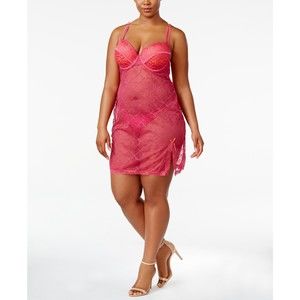 Inspire Psyche Terry Womens Plus Size Sheer Lace Chemise & Thong 2 Piece Set